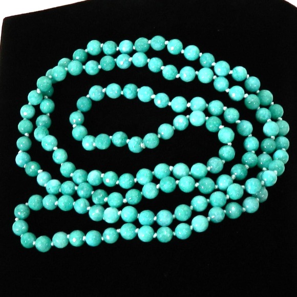 Opera Length Silk Knotted Faceted Green Stone Bead Necklace - Picture 4 of 9